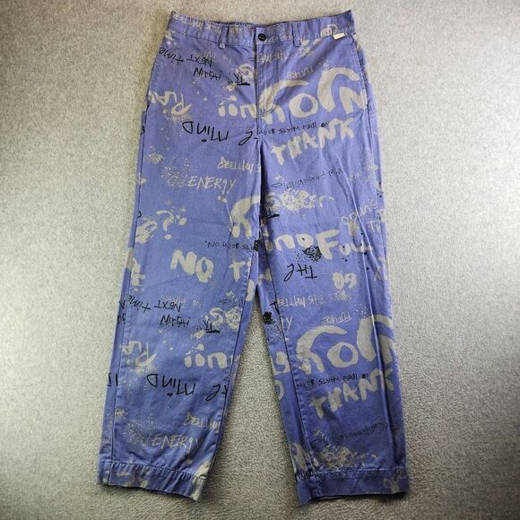 Urban Outfitters Pants Mens Large Purple Allover Graffiti Print Baggy Wide Leg - Picture 1 of 16